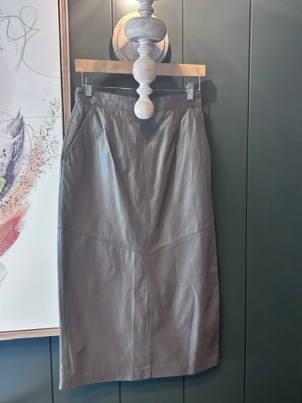 Vintage Brown Leather Pencil Skirt- Evan Davies- Size 8 --- 100% Genuine Leather